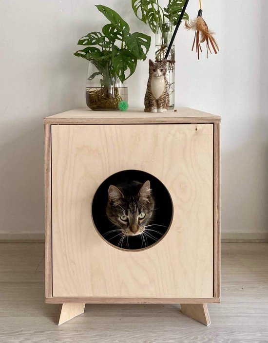 Kattenhuis of kattenbak ombouw kast van hout