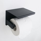 Toiletrolhouder met Plankje- Handdoek haakje - WC Rolhouder - Toiletrolhouder Zwart - Planchet Badkamer Zwart - Toiletrolhouder - RVS