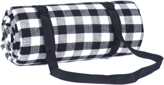 Picknickkleed met Draagband Small 100x150cm - Waterdicht onderlaag - Outdoor - Opvouwbaar buitenkleed - Campingdeken - Zwart-wit