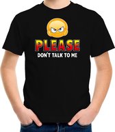 Funny emoticon t-shirt Please dont talk to me zwart voor kids XS (110-116)