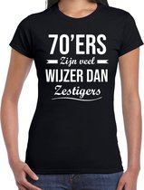 70ers zijn veel wijzer dan zestigers verjaardags t-shirt zwart voor dames XS