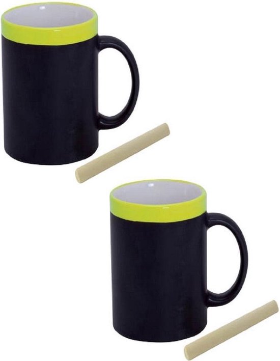 Leia Spin Ondergedompeld Set van 8x stuks krijtbord koffie mokken in het geel - beschrijfbare koffie/ thee... | bol.com