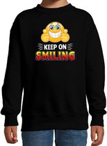 Funny emoticon sweater Keep on smiling zwart kids 5-6 jaar (110/116)