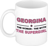 Naam cadeau Georgina - The woman, The myth the supergirl koffie mok / beker 300 ml - naam/namen mokken - Cadeau voor o.a verjaardag/ moederdag/ pensioen/ geslaagd/ bedankt
