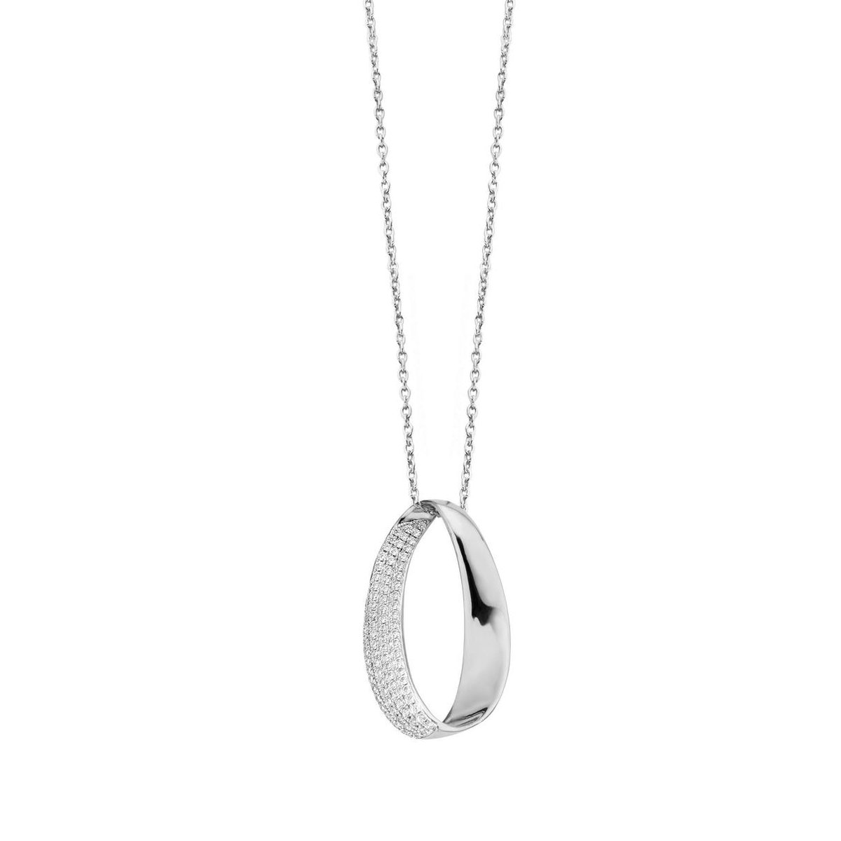 Velini Jewels-P2095W -925 Zilver Hanger+Ketting - Gerodineerd gezet met Cubic Zirkonia-45cm+5cm verlengstuk