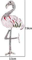 Flamingo Speld-Broche met Gekleurde Zirkonia - Zilver & Roze