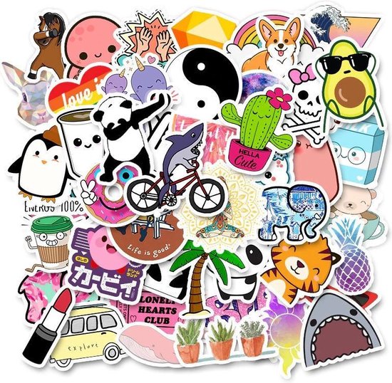 Vsco girl stickers - 50 stickers - Vrolijke mix met diverse kleuren - Voor laptop, koffer, agenda, schriften, deuren, etc.