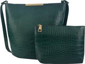 Melady Handtas Dames 24x25 cm Groen Kunststof Rechthoek Slangenleer Tas Damestas