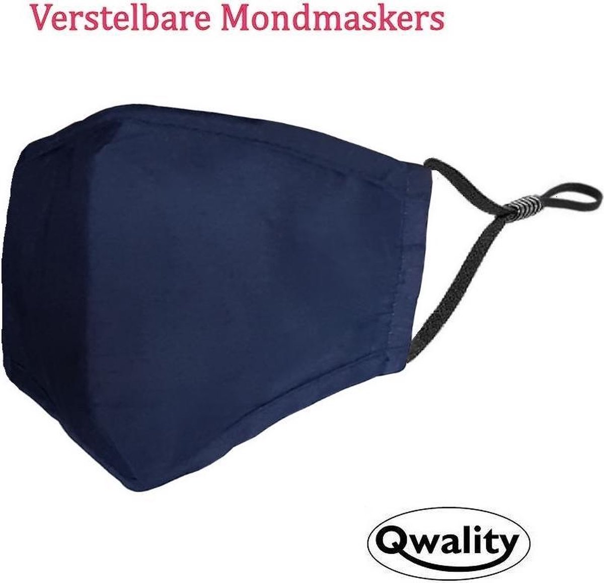 Mondkapje Wasbaar - Verstelbaar Mondmasker - Stof - Katoen - Met Neusbrug - Donker Blauw - Qwality - Qwality