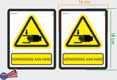 ISO7010 W024 verwonding aan hand Waarschuwing M set 2 stickers 14x18 cm