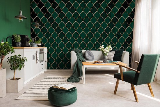 Papier peint photo Extrême-Orient XXL - Trèfle marocain Or - 368 x 254 cm - vert-or