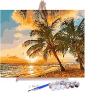 Eagle® Schilderen op Nummer Volwassenen - Palmboom op Strand - Gespannen op Houten Frame - 50x40cm