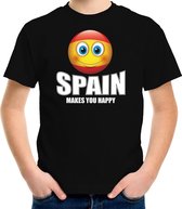 Spain makes you happy landen t-shirt Spanje zwart voor kinderen met Emoticon XS (110-116)