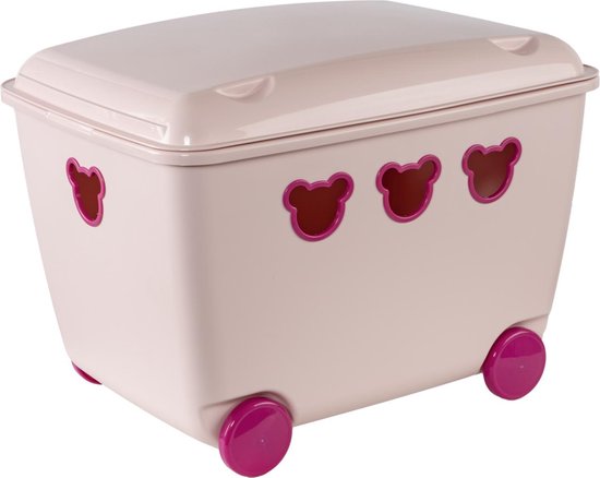 Speelgoedopberger - Grote container voor speelgoeden op wielen 55L BranQ Teddy roze