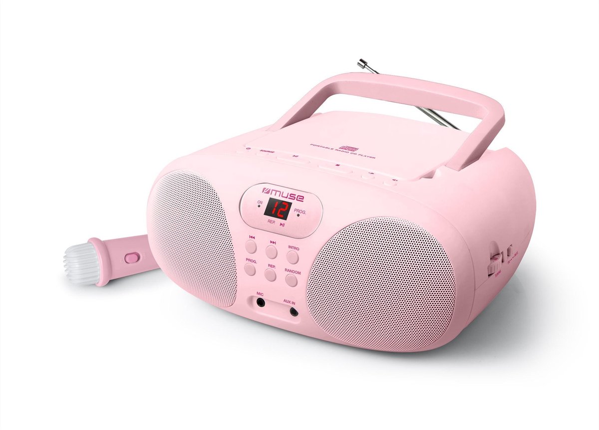 Muse MD-203KP - Boombox met radio/CD-speler en microfoon, kids, roze