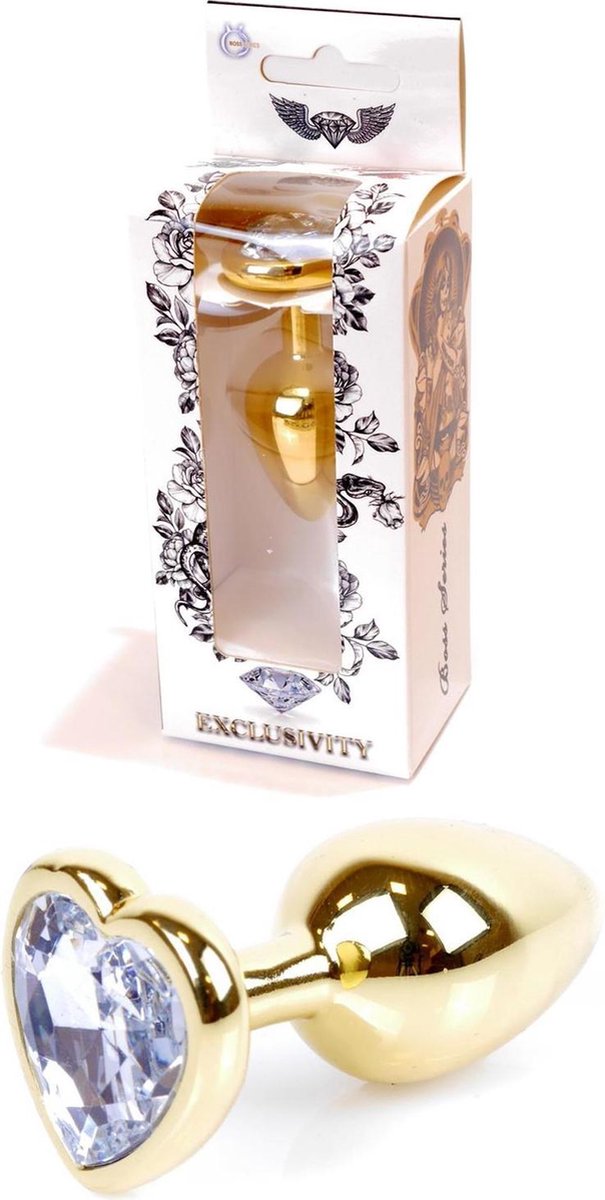 Goedkoopste Bossoftoys - Plug - Goud - anaal - Hartje - Wit - 64-00039 - gave cadeaubox