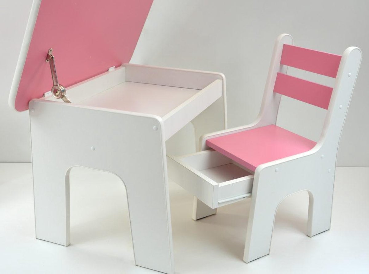 Kindertafel en stoeltjes van hout - Roze - tafel en 2 stoelen voor kinderen - met... | bol.com