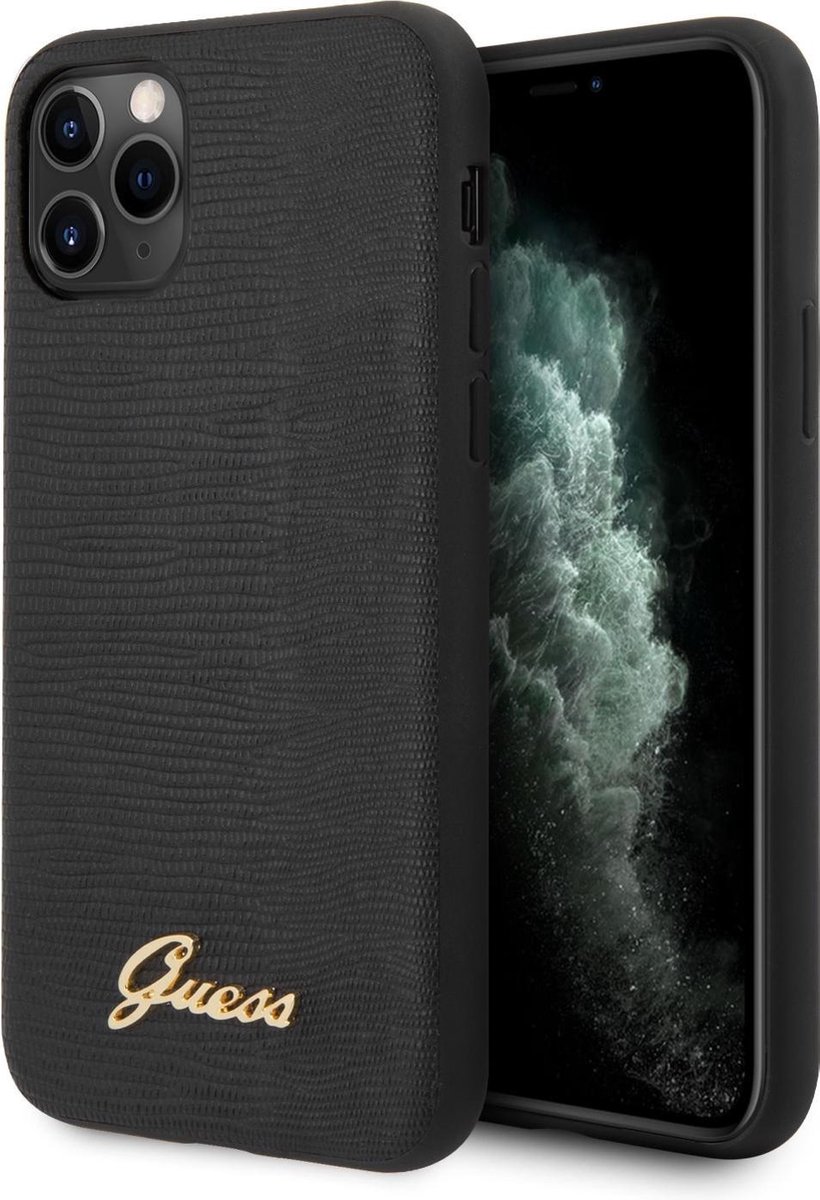 Zwart hoesje van Guess - Backcover - iPhone 11 Pro - Lizard Print