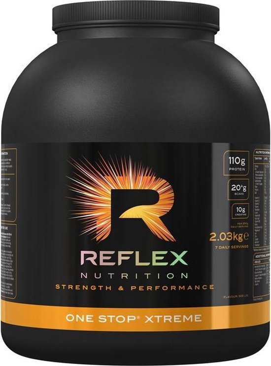 Foto: One stop xtreme reflex nutrition 2 kg aardbei mass gainer weight gainer poeder gewichtstoename spiergroei spiermassa