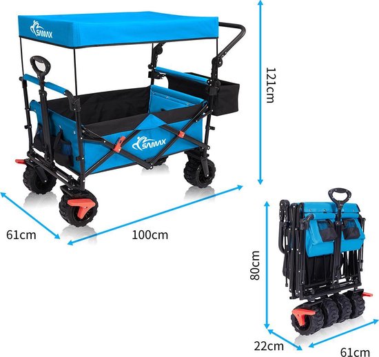 Product: Opvouwbare Bolderkar, Handkar, Offroad, met Dak, Blauw, Zwart, van het merk Samax