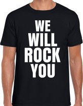 We will rock you t-shirt zwart heren - fun / tekst shirt - rockmuziek / glamrock shirts voor mannen XL