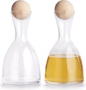 2x Luxe glazen karaffen met houten bol/bal dop 750 ml - Zeller - Keukenbenodigdheden - Tafel dekken - Koude dranken serveren - Karaffen/schenkkannen met dop