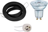 LED Spot Set - OSRAM Parathom PAR16 930 36D - GU10 Fitting - Dimbaar - Inbouw Rond - Mat Zwart - 5.5W - Warm Wit 3000K - Kantelbaar Ø82mm - BES LED
