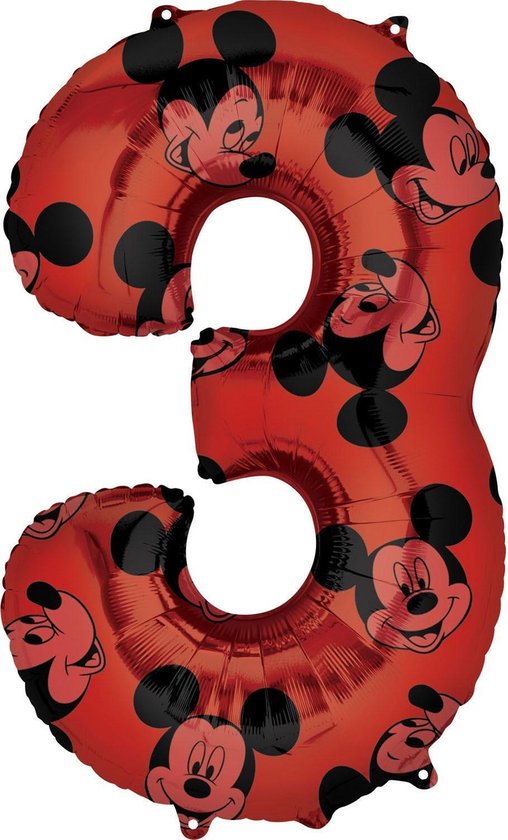 Amscan Folieballon Mickey Mouse 3 Jaar Junior 43 X 66 Cm Rood