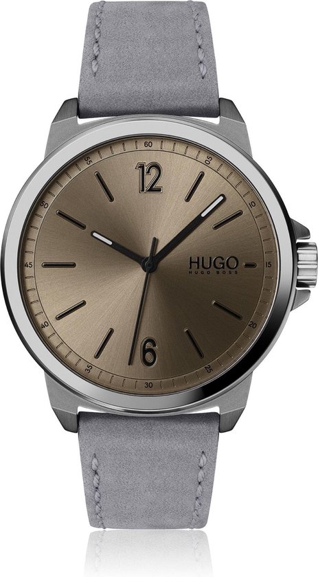 Hugo Lead 1530065 Horloge - Leer - Grijs - Ø 42 mm