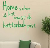 muursticker Home is where de kat - groen - 50x45cm