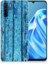 Backcase Siliconen Hoesje OPPO A91 Telefoonhoesje Wood Blue
