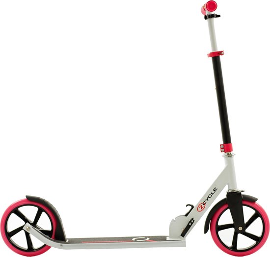 2Cycle Step - Aluminium -  Grote Wielen - 20cm -Roze-Wit - Autoped - Scooter