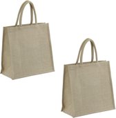 4x Jute boodschappentassen/strandtassen 35 x 34 cm naturel - Draagtassen met hengsels - Eco - Milieubewust - Trendy tas