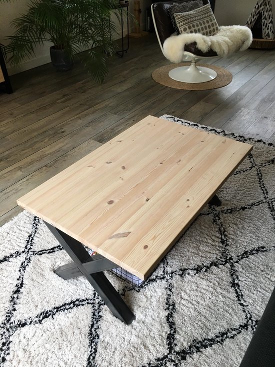 Couleur de table basse en bois d'échafaudage solide industriel blanc| Cadre en X