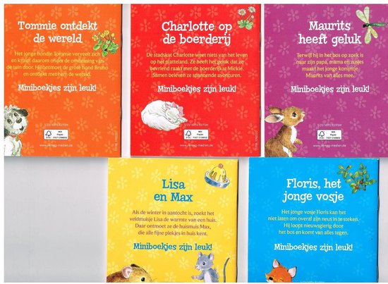 set van 5 varianten mini voorleesboekjes lieve en leuke en spannende