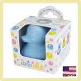 The Good Duck LATEX VRIJ ! veiligste badeendje voor babies! BABY SAFE TEETHER & BATH TOY van Celebriducks MADE IN THE USA   kleur BLAUW