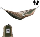 MoreThanHip (Reis)hangmat Familie Camouflage - Bruin/groen - 1 Persoons hangmat van lichtgewicht parachutestof met opbergzak - Ligoppervlak 295 x 210 cm - Lengte 325 cm - voor tuin, camping en vakantie