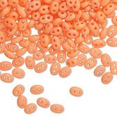 Preciosa Twin beads, glas, 50 gram, neon mat oranje, 5 x 2,5mm, ovaal met 2 gaten