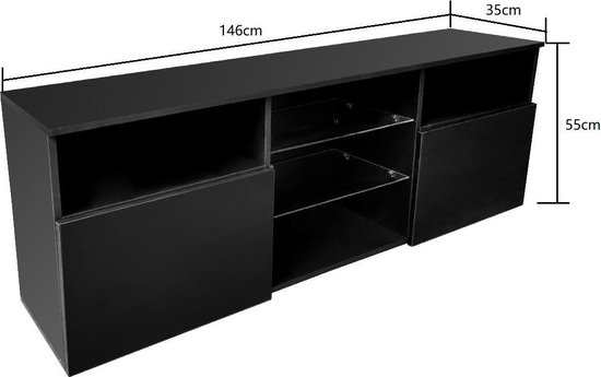 bol.com | TV kast dressoir - media meubel - met verlichting - 145 cm breed  - zwart