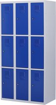 Lockerkast metaal met slot - 9 deurs 3 delig - Grijs/blauw - 180x90x50 cm - LKP-1011