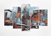 Abstract Skyscraper 150x100 cm, Cascade schilderij van Vijf verticale panelen, Canvas 100% katoen uitgerekt op het frame van hoge kwaliteit, muurhanger geïnstalleerd, Wanddecoratie.