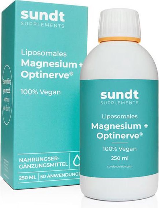 Magnesium + Optinerve® Supplement Liposomaal van Sundt© Vegan - 250ml - Bevat 62,5 mg Magnesium - Gluten-vrij - Voor ondersteuning bij spierregeneratie