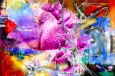 JJ-Art (Glas) 120x80 | Bloemen in vaas - kunst - abstract - kleurrijk - woonkamer - slaapkamer | stilleven, rood, blauw, geel, groen, bruin, modern | Foto-schilderij-glasschilderij