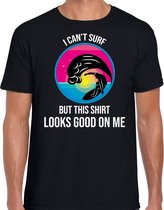 I can not surf but this shirt looks good on me- fun tekst t-shirt - zwart - voor heren - surfers shirt / outfit L