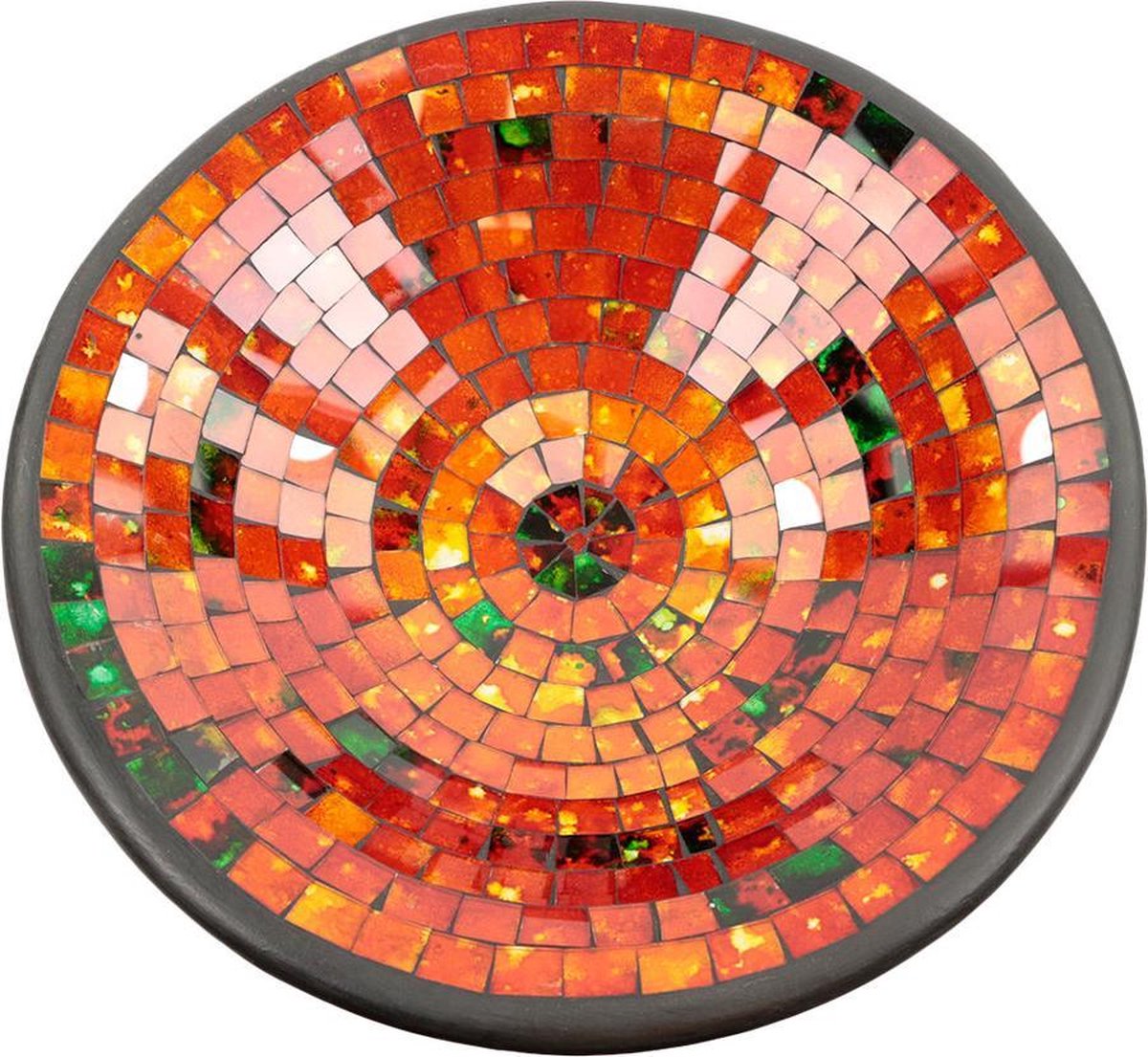 Bowl mosaic orange green XL - 37x37x10 cm - oranje - groen - India - Sarana - Fairtrade