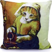 Sierkussen Kat - Katten Kussenhoes - Het Melkmeisje - 45x45 cm - Katten Kussen