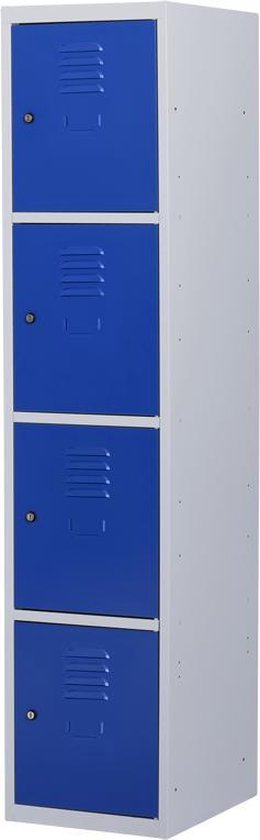 Lockerkast metaal met slot - 4 deurs 1 delig - Grijs/blauw - 180x40x50 cm - LKP-1060