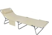 Simpletrade Ligbed - Ligstoel - Kussen - Zijvak - Verstelbaar - Beige - 195x29x62 cm