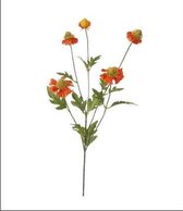 Kunstbloem - Zijde -Zonnehoed - Oranje - 76 cm - Boeket van 5 stuks - 5 bloemen per stengel - In cadeauverpakking met gekleurd lint