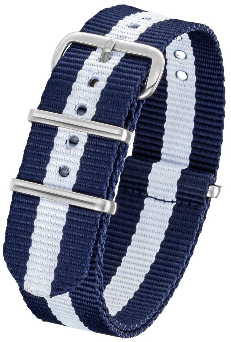 Horlogeband Nato Strap - Blauw Wit - 18mm